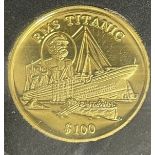 R.M.S. TITANIC: Gold commemorative coin Proof Liberia 1998 100 Dollars .999. Weight 6.22g.