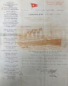 R.M.S. TITANIC: Roberta Maioni Archive. Extremely rare correspondence from the White Star Line