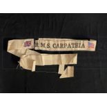 R.M.S. CARPATHIA: Extremely rare white ground gala night ribbon showing Stars and Stripes together