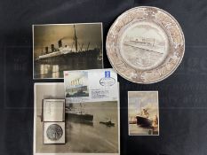 OCEAN LINER: Collectables to include Lusitania medal, Homeric commemorative plate, Titanic 75th