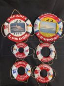 OCEAN LINER: P&O S.S. Canberra and Arcadia miniature life rings. 5½ins to 9ins. (6)