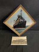 OCEAN LINER: R.M.S. Titanic reverse glass painting, Lusitania post-disaster real photo card and a