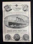 R.M.S. TITANIC: Rare Vinolia Otto Toilet Soap advertisement from April 6th 1912. 11ins. x 15ins.