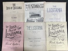 R.M.S. LUSITANIA: Original sheet music including some rare examples such as 'When The Lusitania Went