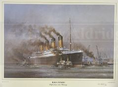 R.M.S. TITANIC: Signed limited edition print Departure into History by Colin Verity 4/800. 30½ins. x