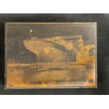 R.M.S. OLYMPIC: Extremely rare copper printing block for Olympic's launch. 5ins. x 3½ins.