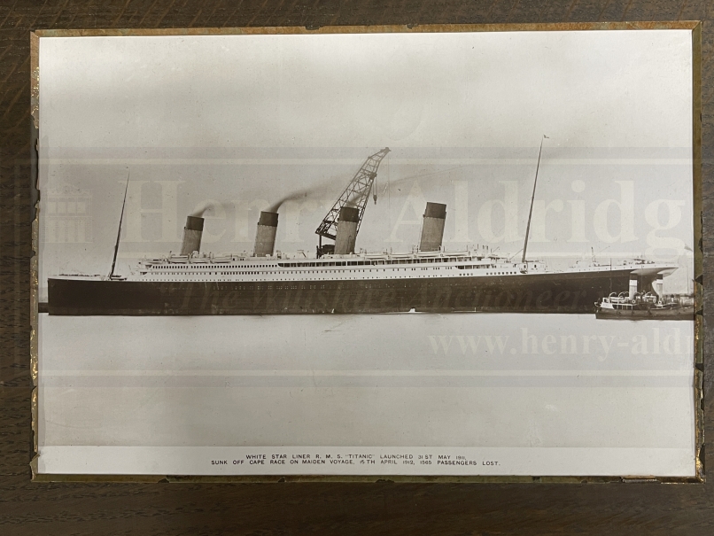 R.M.S. TITANIC: Oversize photo card with pencil notation to reverse 'Bought from the son of Thomas