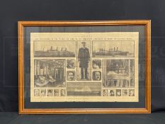 R.M.S TITANIC: Titanic In Memoriam print plus Daily Mirror April 11th 1912 centrefold. Both framed