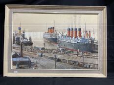 MARITIME ART: 20th Century English School 'Southampton Dock 1913', oil on canvas signed Harley