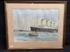 R.M.S. TITANIC: 20th Century English School S.S. Titanic 'Last Landfall Queenstown 1912' watercolour