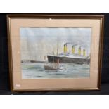 R.M.S. TITANIC: 20th Century English School S.S. Titanic 'Last Landfall Queenstown 1912' watercolour