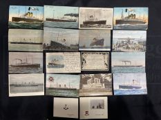 OCEAN LINER: R.M.S. Lusitania book postcard plus a collection of other related liner cards including