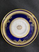 R.M.S. TITANIC: Rare cobalt blue and gilt saucer with gilt O.S.N.C. to centre. Made by Spode and