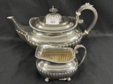 Hallmarked: Silver teapot and cream jug, Sheffield 1907 -1908 by James Dixon & Son. Teapot approx.