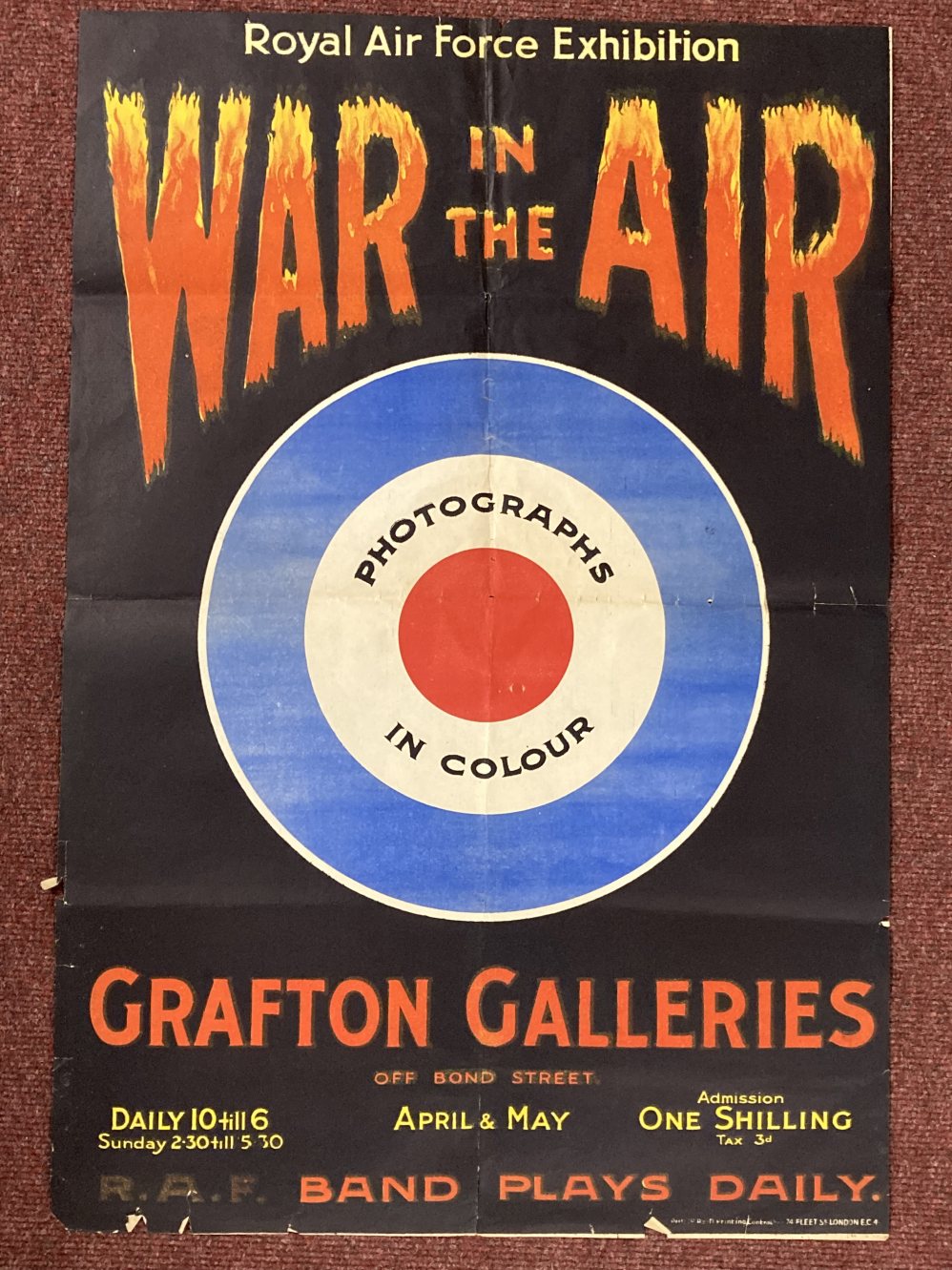 Militaria - Rare WWI Poster: "Royal Air Force Exhibition" War in the Air. Grafton Galleries.