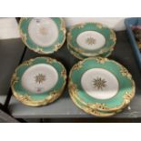 19th cent. Green ground gilt dessert service, some damage.