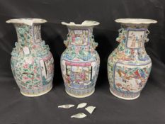 19th cent. Chinese Cantonese vases all typically decorated with panels of warriors and officials,