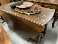 18th cent. Large oak gate-leg dining table with turned baluster supports, square moulded