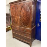 19th cent. Mahogany linen press without trays, with two over two drawer base on bracket supports.