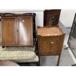 Edwardian mahogany bathroom set comprising a pot cupboard 15ins. x 13ins. x 31ins, and wall