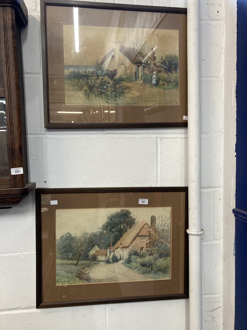 Early 20th cent. English School: Watercolours on paper, country cottages, signed MacDonald, dated