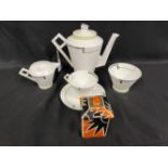 20th cent. Ceramics: Art Deco Foley 'Lido' coffee pot, cup and saucer, milk jug, and sugar bowl.