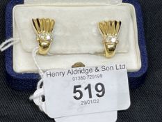 Jewellery: Yellow metal French marks, pair of clip on earrings shell design, each set with eight