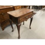 18th/19th cent. Mahogany low boy of small proportions, single drawer on club supports. 27ins. x