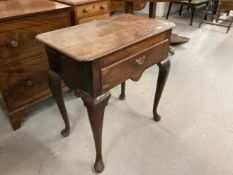 18th/19th cent. Mahogany low boy of small proportions, single drawer on club supports. 27ins. x