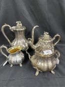 Russian St Petersburg silver 4 piece tea set, ex property of a titled lady. Comprising coffee pot,