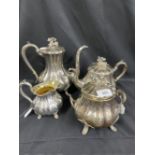 Russian St Petersburg silver 4 piece tea set, ex property of a titled lady. Comprising coffee pot,