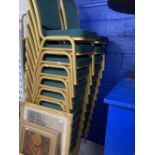 Late 20th cent. Metal framed solid back, soft seat stacking chairs. Ideal for conference meetings,