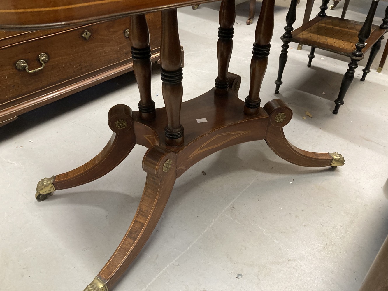 19th cent. Mahogany card table with boxwood inlay on four pillared supports with four splayed feet - Image 2 of 3
