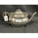 Hallmarked Silver: Teapot reed pattern hallmarked Birmingham Weight 17.45oz.