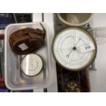 Scientific Instruments: Asprey brass pocket compensated barometer, leather cased. Dia. 2½ins. Plus