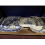 19th cent. Blue and white Willow meat oval J. Meir Staffordshire. 19ins. x 15ins. Plus serving