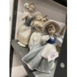 20th cent. Ceramics: Three Nao figurines of girls with an urn and two with sheep.