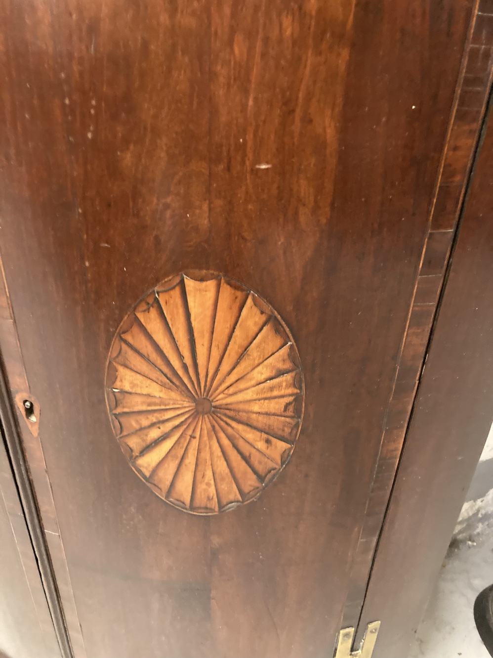 19th cent. Mahogany corner cabinet with fruitwood inlay and acanthus design decoration. 29ins. x - Image 2 of 3