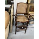 19th cent. Mahogany children's highchair with willow weave seat and back and adjustable foot rest.