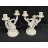 Royal Worcester blanc de chine figural candle holder boy and girl sitting on branch. black stamp af