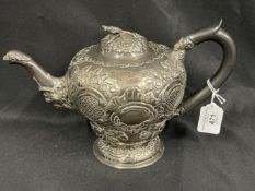 Hallmarked Georgian Silver: Teapot embossed decoration hallmarked London 1817. Weight 26.15oz.