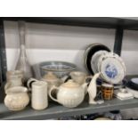 Pottery: Denmark Alumina blue flan dish, Copenhagen brown rose soup bowl, tall vase, etc. (7) Studio