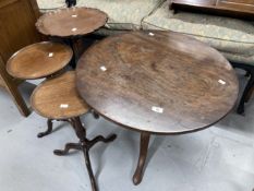 19th cent. Mahogany tables, tilt table converted to coffee table, turned support on tripod feet,