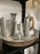 Metalware: Royal Selangor Pewter consisting of tray, ice bucket, coffee pot, milk jug, sugar bowl,