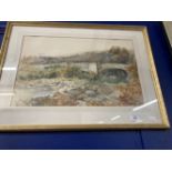 20th cent. British School: Bridge Over River, watercolour on paper, indistinct signature. 19ins. x