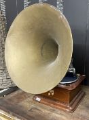 Mechanical Music Property of Local Collector. Phonographs: Columbia brass horn gramophone,