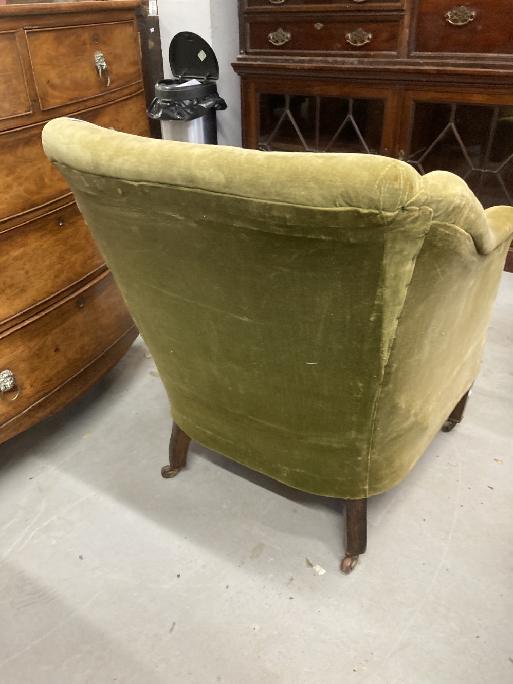 19th cent. Upholstered armchair on square tapering legs on castors. 28ins. Wide. 31ins. Deep. 34ins. - Image 4 of 4