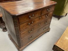19th cent. Mahogany straight fronted chest of three long and two short graduated drawers with