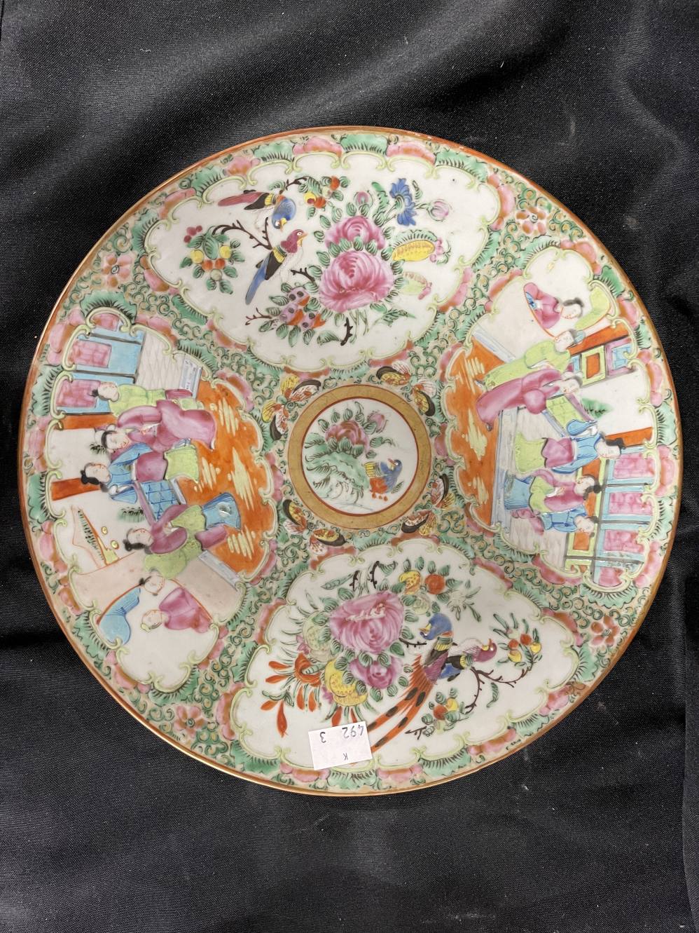 19th cent. Chinese Canton plates all typically decorated with panels of flowers, figures and