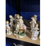 20th cent. Ceramics: Naples Capodimonte four putti angels musicians A/F, bisque figure of a mother